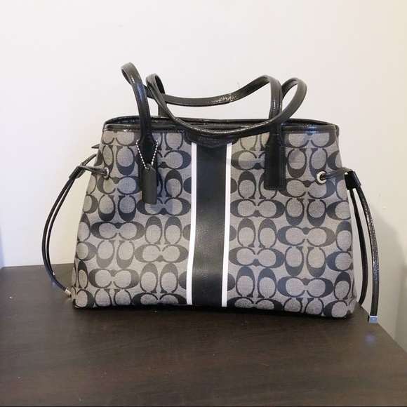 Coach Handbags - Coach signature stripe leather carryall purse